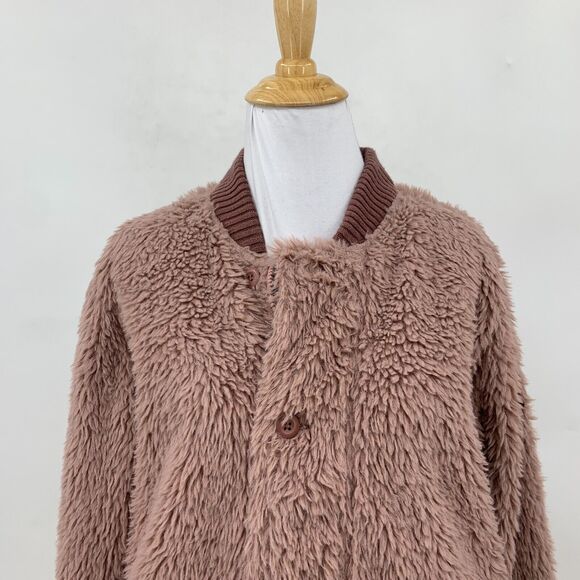 Burton Sherpa Jacket Women L Large Mauve Button Up Utility Pockets High Pile - Picture 5 of 13